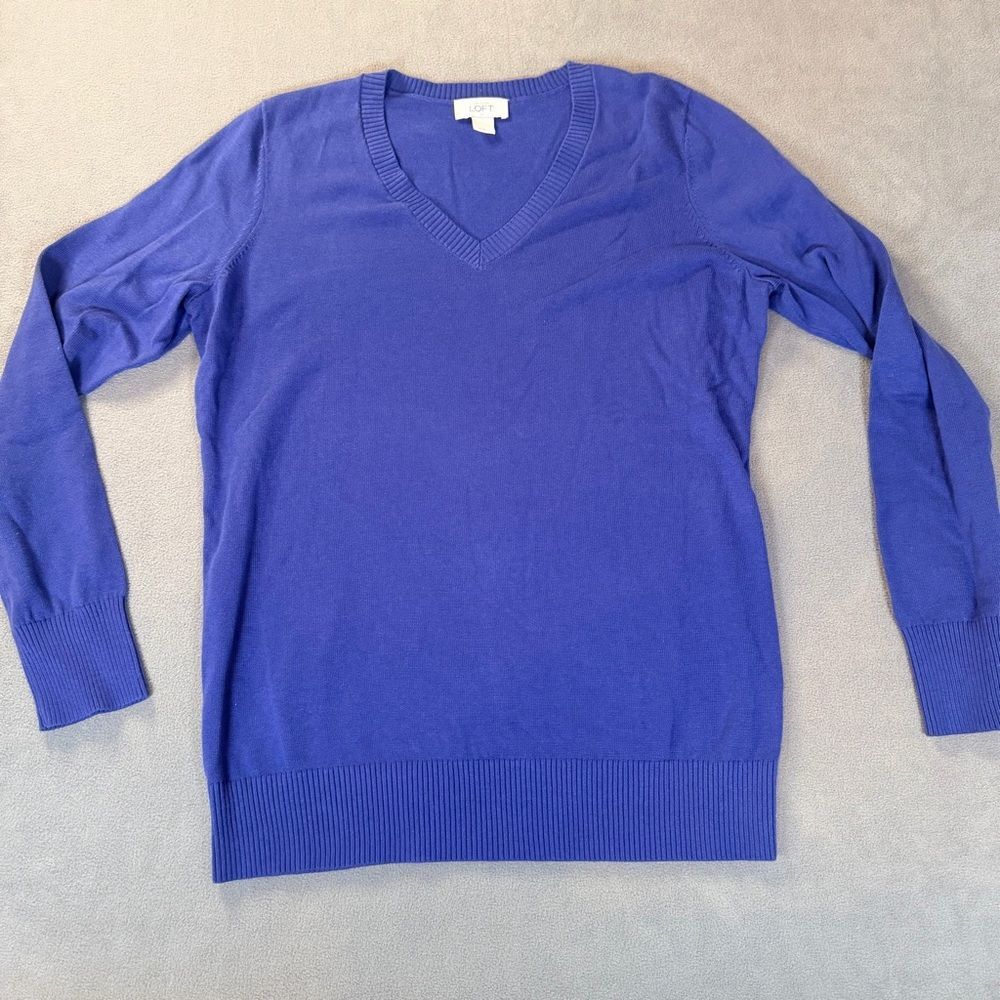 Ann Taylor Loft Women’s Lightweight Sweater- Blue- V-Neck- Large/ Classic/Preppy